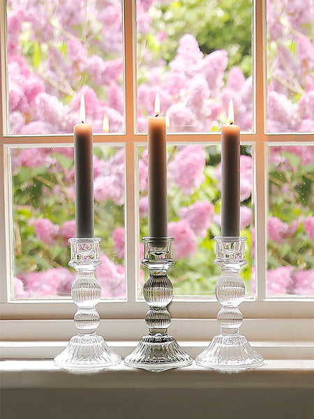 Lined Glass Candlestick Holder