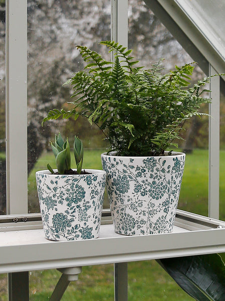 Teal Green Vintage Hydrangea Plant Pot