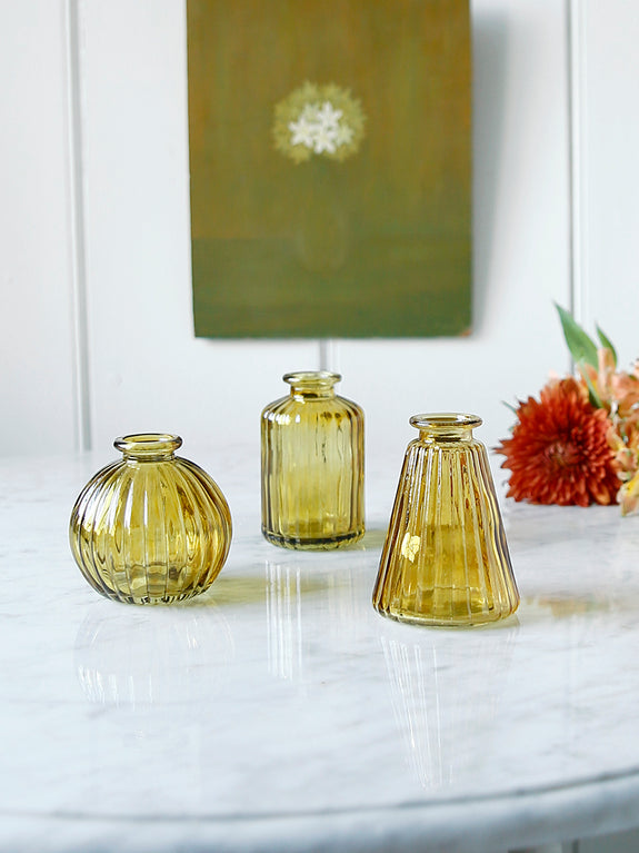 Amber Glass Bud Vases Set Of Three