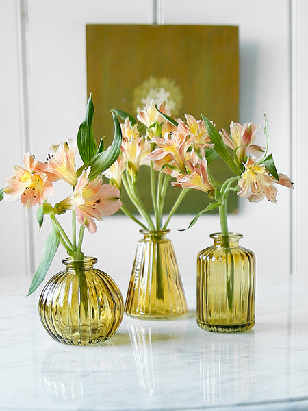 Amber Glass Bud Vases Set Of Three