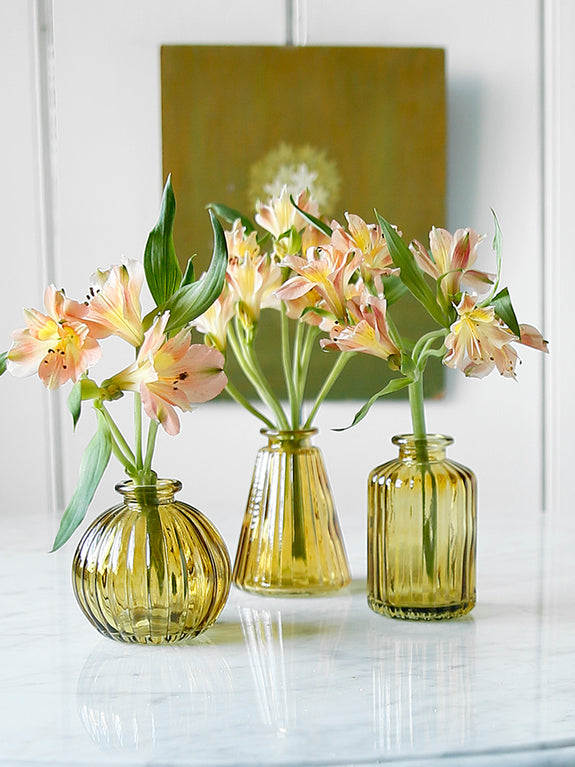 Amber Glass Bud Vases Set Of Three