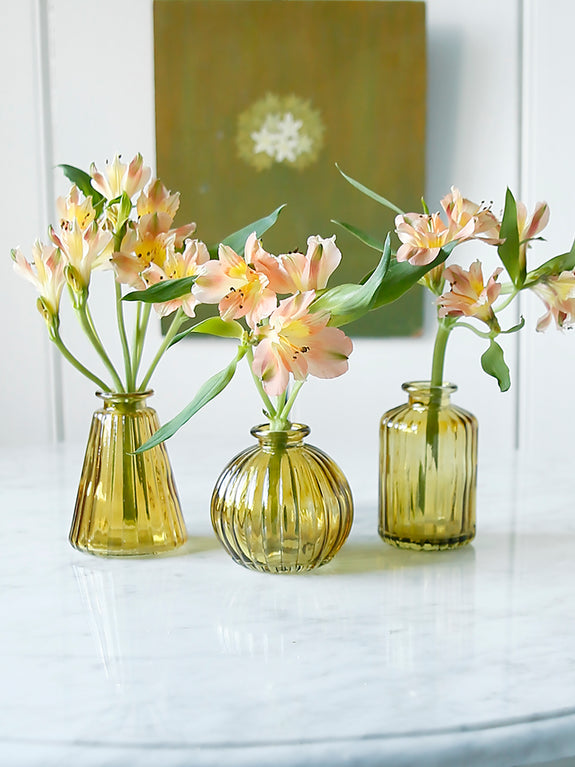 Amber Glass Bud Vases Set Of Three
