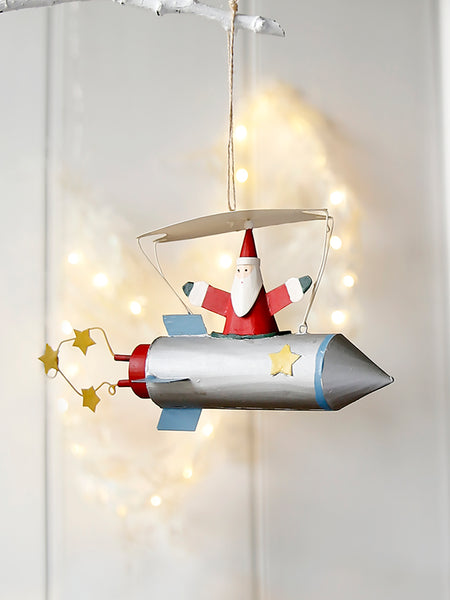 Blast Off Rocket Santa Decoration