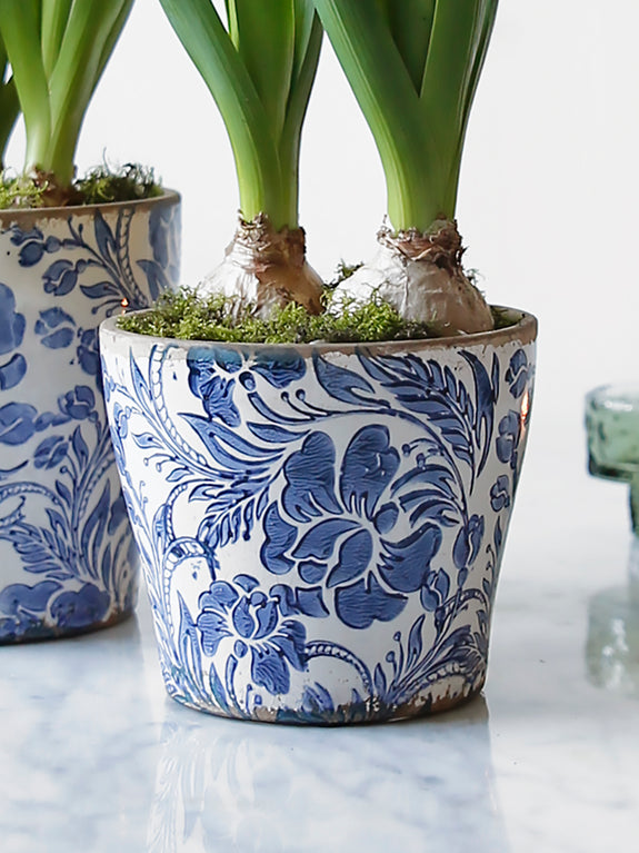 Blue And White Botanical Plant Pot