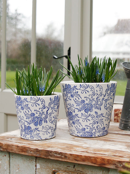 Blue Vintage Floral Plant Pot