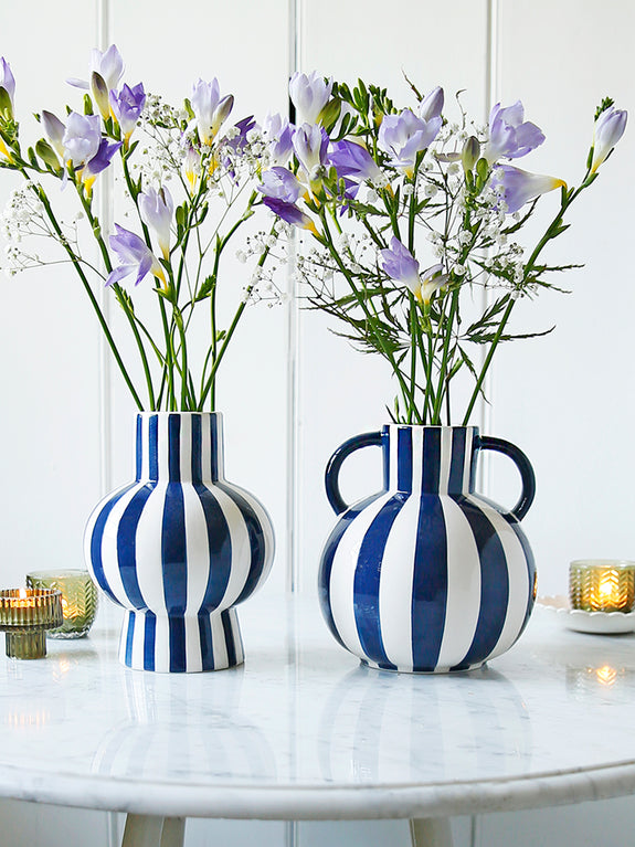 Blue And White Stripe Ceramic Vase