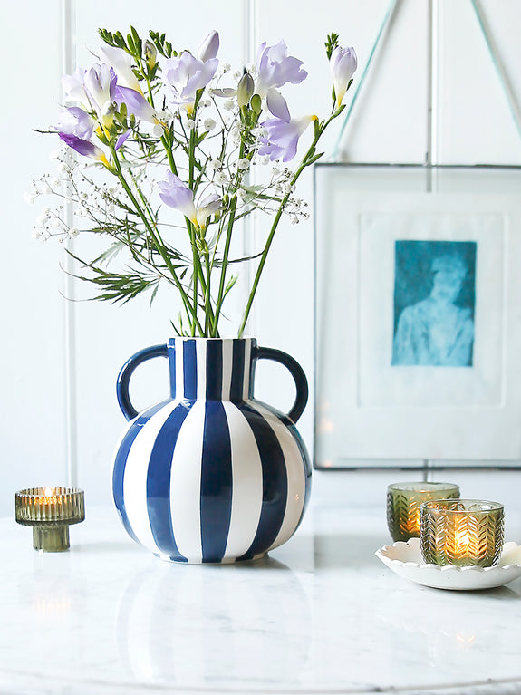 Blue And White Stripe Ceramic Vase