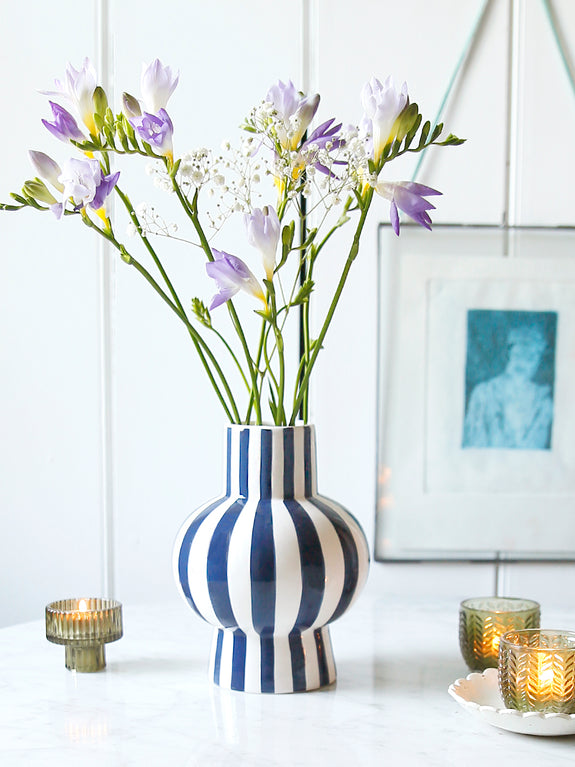 Blue And White Stripe Ceramic Vase