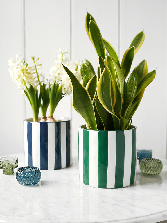 Stripe Glazed Plant Pot