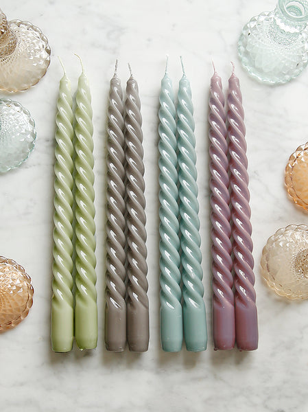 Set Of Two Twisted Coloured Taper Candles