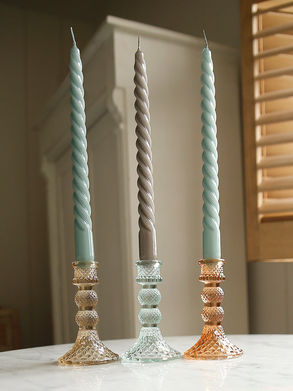 Set Of Two Twisted Coloured Taper Candles