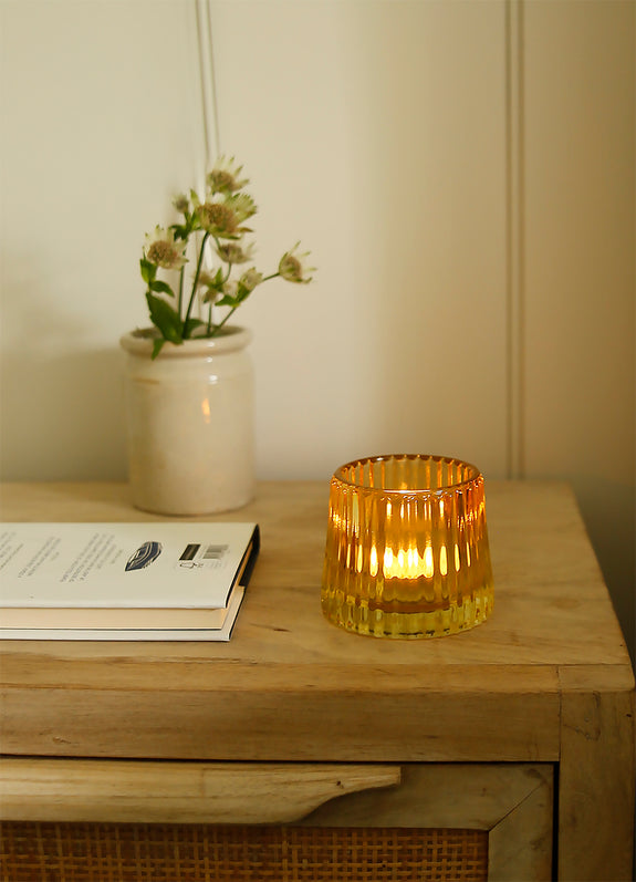 Coloured Ribbed Glass Tealight Holder