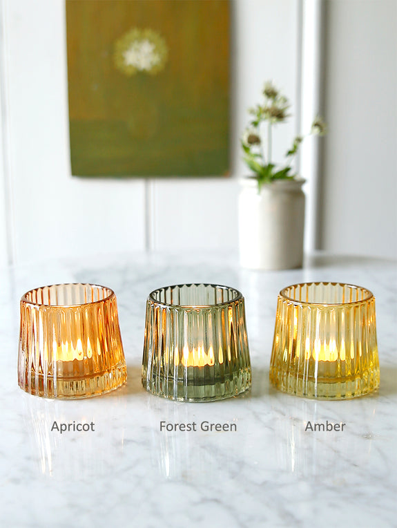 Coloured Ribbed Glass Tealight Holder