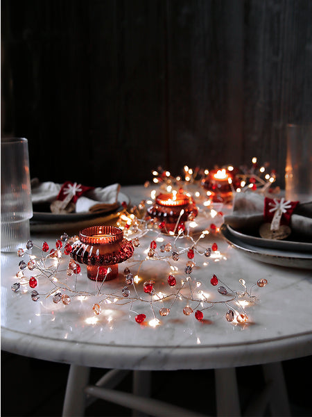 Cranberry Red And Graphite Crystal Cascade LED Garland