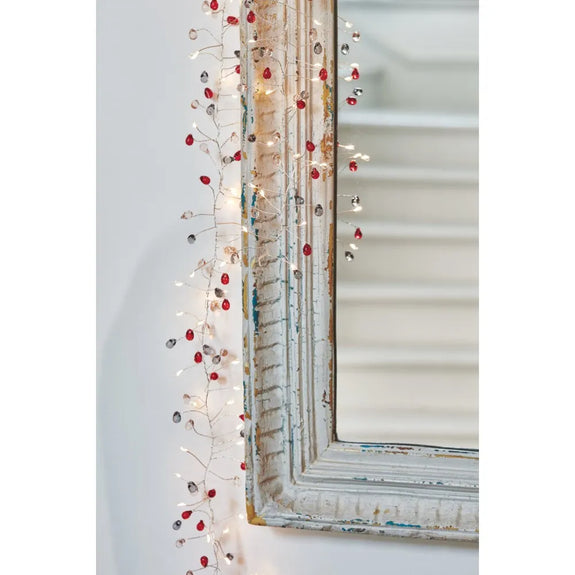 Cranberry Red And Graphite Crystal Cascade LED Garland