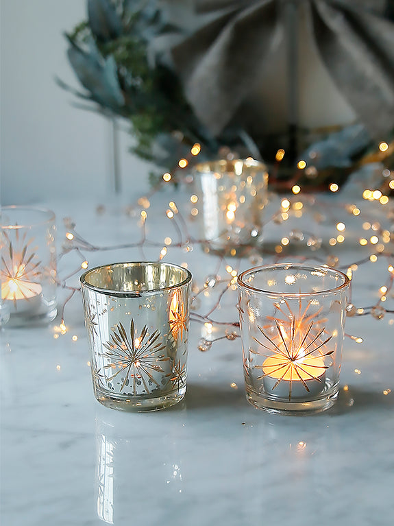 Etched Star Glass Tealight Holder