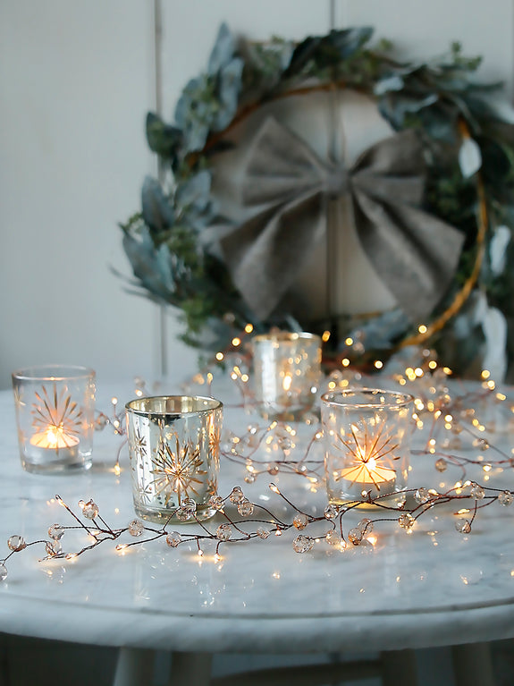 Etched Star Glass Tealight Holder