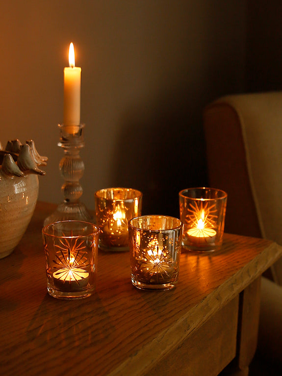 Etched Star Glass Tealight Holder