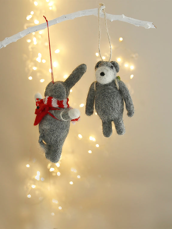 Felt Rucksack Bear And Elephant Decoration