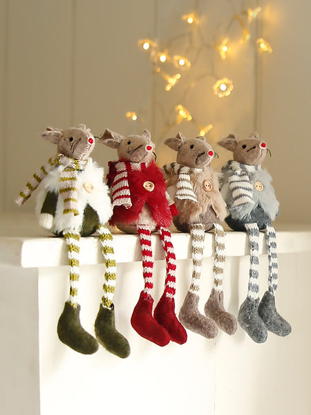 Felt Waistcoat Christmas Mouse With Stripey Legs