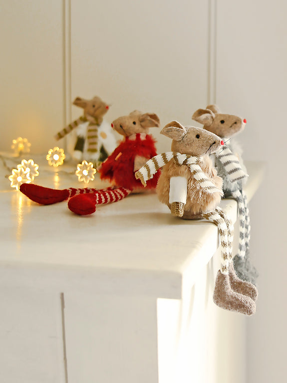 Felt Waistcoat Christmas Mouse With Stripey Legs