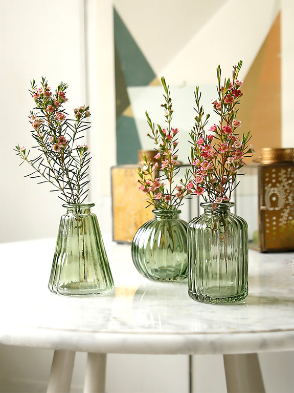 Forest Green Glass Bud Vases Set Of Three