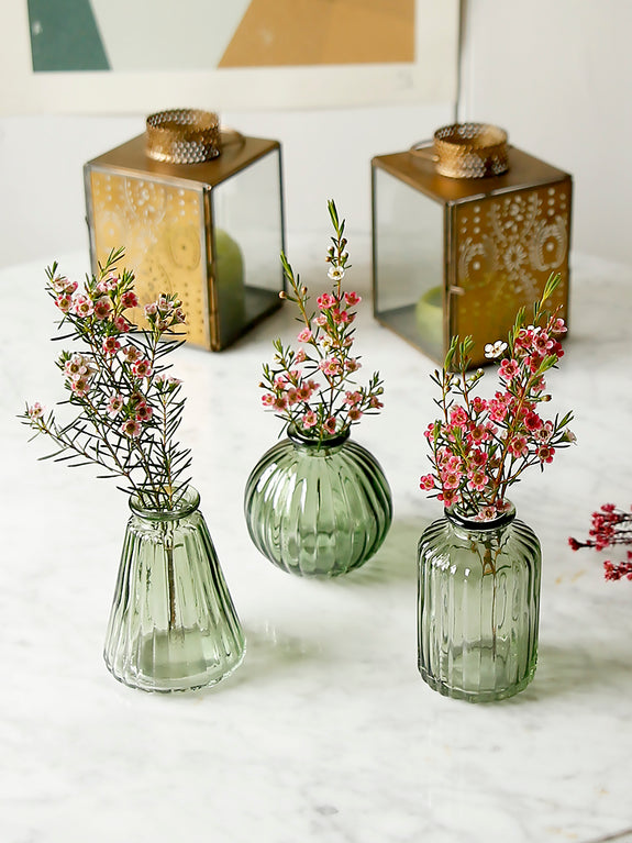 Forest Green Glass Bud Vases Set Of Three