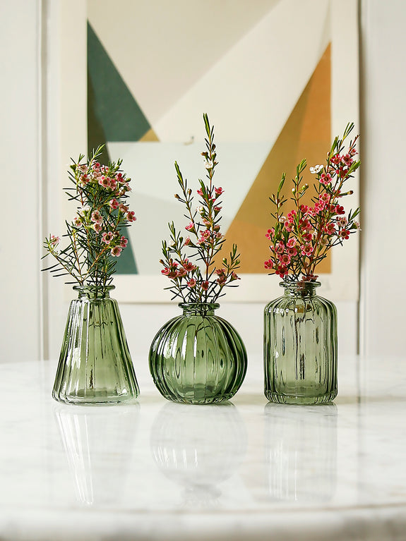 Forest Green Glass Bud Vases Set Of Three