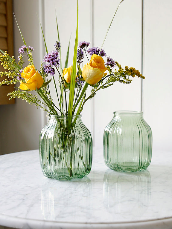 Forest Green Ripple Glass Bouquet Vase