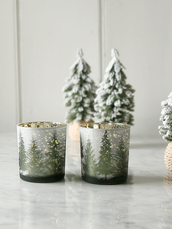 Frosted Woodland Glass Tealight Holder