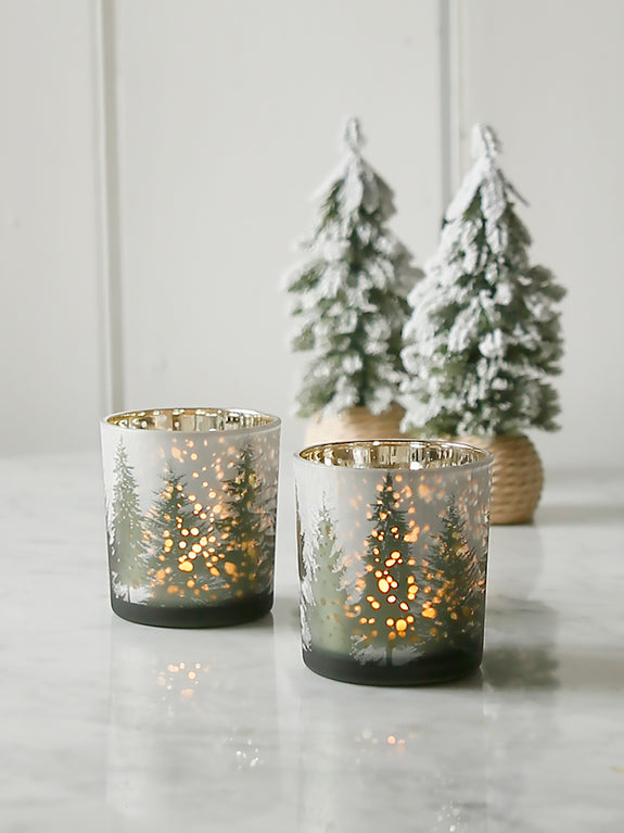 Frosted Woodland Glass Tealight Holder