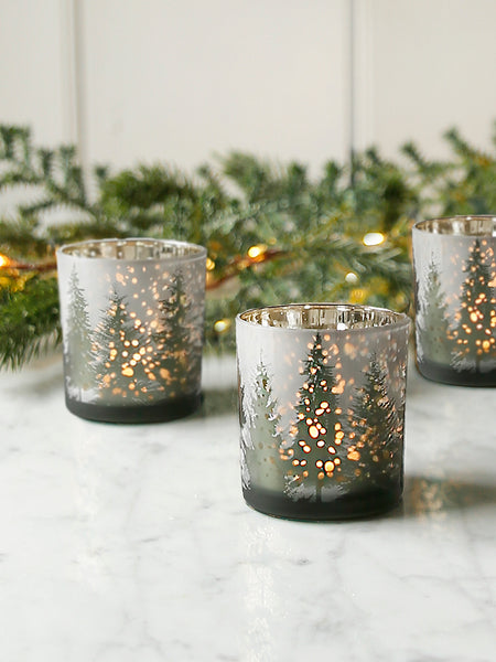 Frosted Woodland Glass Tealight Holder