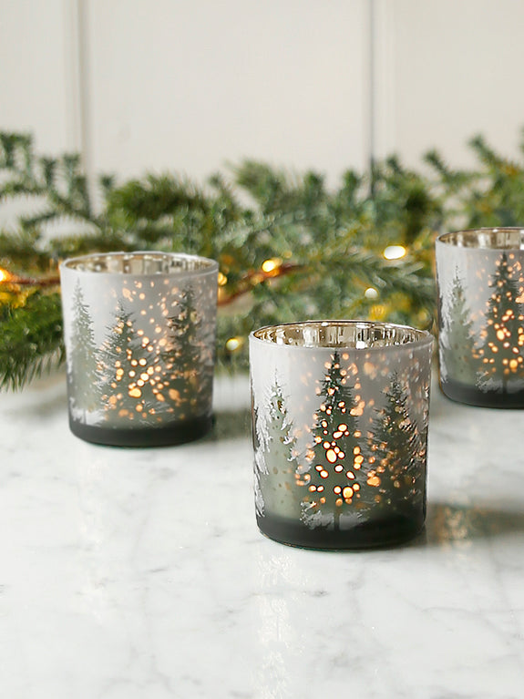 Frosted Woodland Glass Tealight Holder
