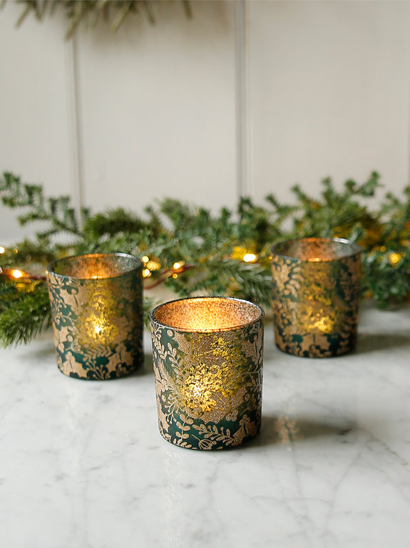 Green and Gold Holly Tealight Holder