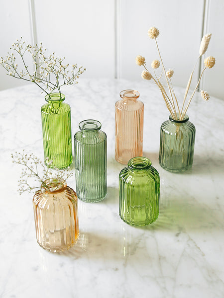Greens And Apricot Glass Bottle Bud Vase Assortment