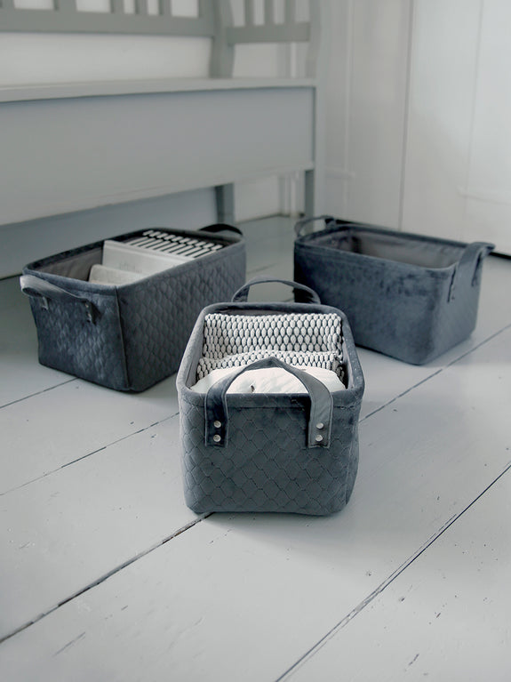 Grey Velvet Storage Basket