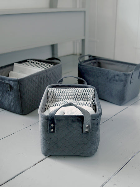 Grey Velvet Storage Basket