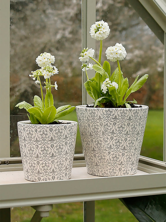 Grey Vintage Floral Plant Pot