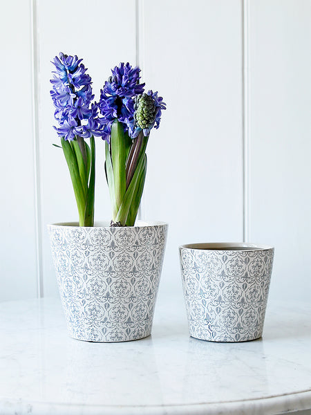 Grey Vintage Floral Plant Pot