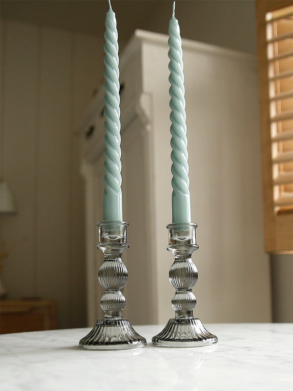 Lined Glass Candlestick Holder