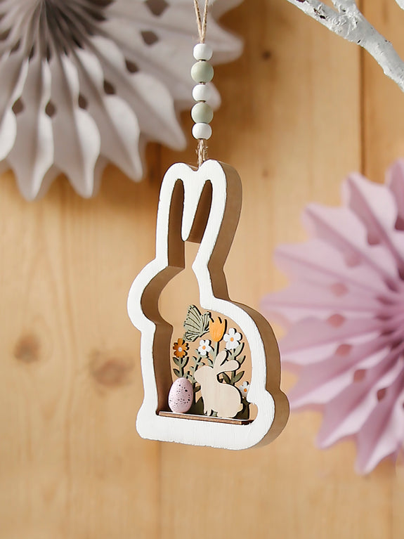 Hanging Easter Rabbit Decoration With Flower Scene