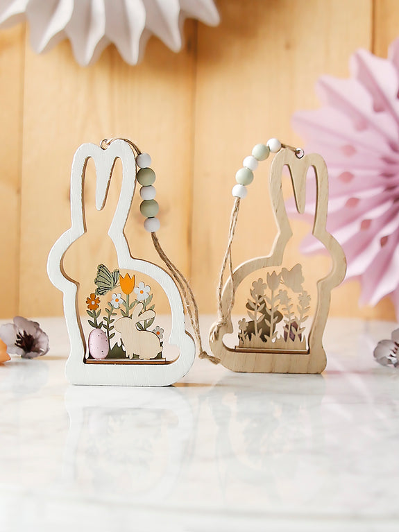 Hanging Easter Rabbit Decoration With Flower Scene