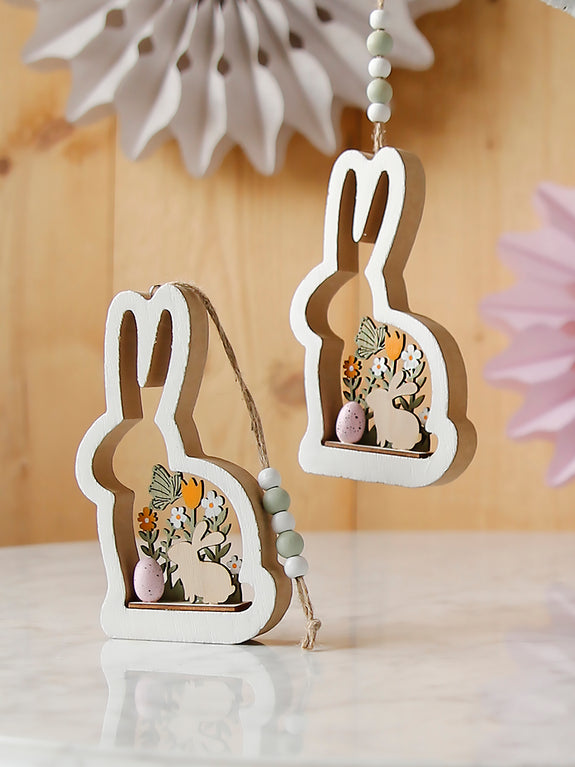 Hanging Easter Rabbit Decoration With Flower Scene