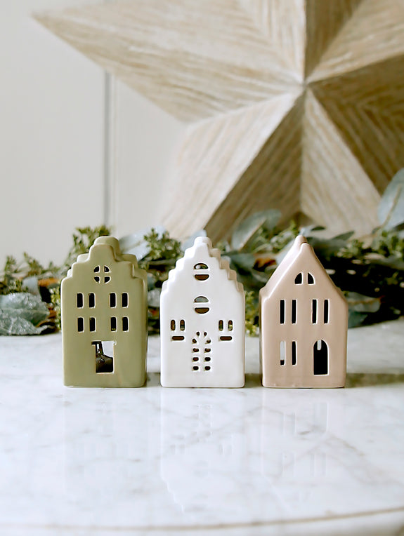 Light Up Ceramic Gabled House Set