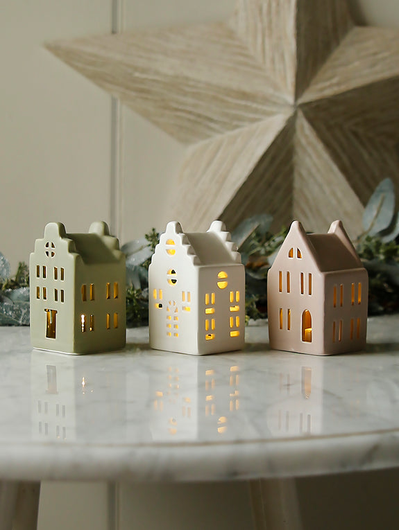 Light Up Ceramic Gabled House Set