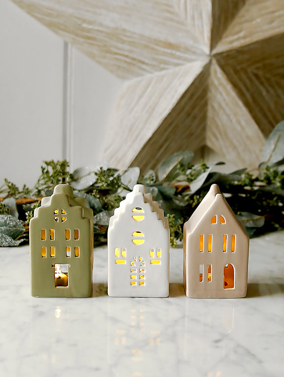 Light Up Ceramic Gabled House Set