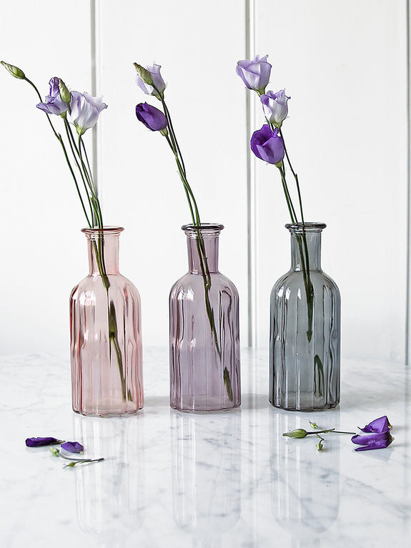 Coloured Lined Glass Bottle Vase