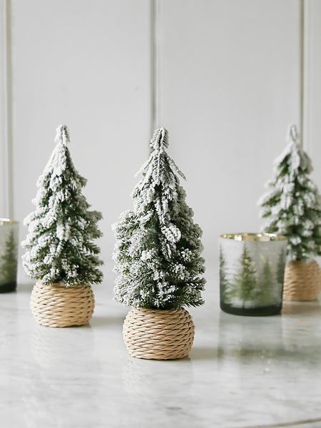 Little Snowy Fir Tree with Woven Base