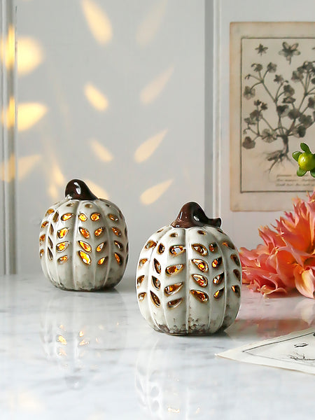 Natural Autumn Leaves Cut Out Light Up Pumpkin