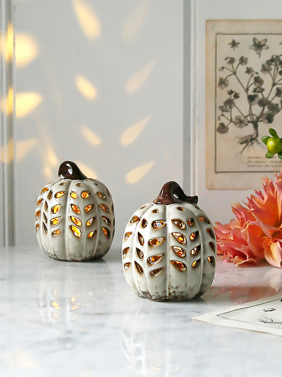 Natural Autumn Leaves Cut Out Light Up Pumpkin
